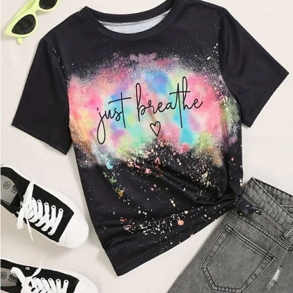 NEW! PLUS Size Just Breathe Splatter and Tie Dye Women's T Shirt Summer Spring - Picture 1 of 5